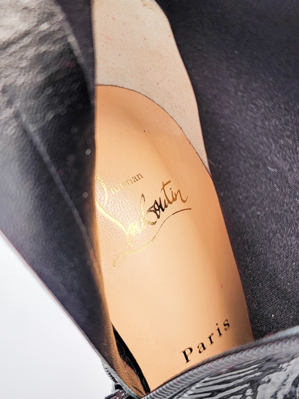 Christian Louboutin Bibooty 100 Black Gold Patent Leather Zip Bootie EU 36 - Picture 8 of 11